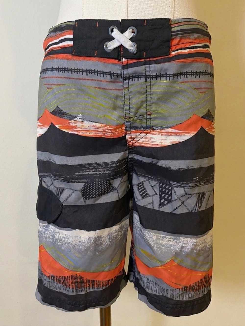 Cherokee Boys Swim Trunks Size M Board Shorts Orange Black Grey